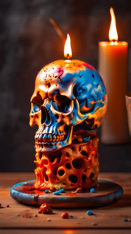milting big candle on a skull