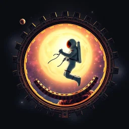 cifi recursive structures ,gears ,torus, crystal spheres in a galaxsy background,a Astronaut couple dancing