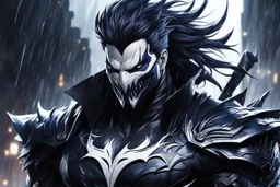 venom machine in 8k solo leveling shadow drawing style, yasuo costume, yasuo hair, rain, highly detailed, high details, detailed portrait, masterpiece,ultra detailed, ultra quality