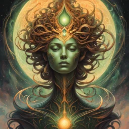 create a haunted disembodied female entity formed from myriad stars with highly detailed, sharply lined facial features, , finely drawn, boldly inked, in soft celestial colors, otherworldly, ethereal, and majestic in the style of Peter Mohrbacher