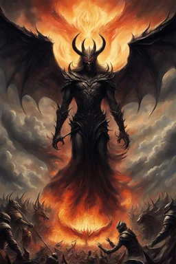 The war of angels and demons in heaven Sauron, the lord of darkness, with the devil and his army, in the land of destruction