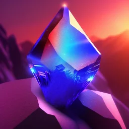 photograph of a (one massive colorful crystal:1.2) growing out of the rocky mountain, (focus on crystal:1.2), 4k, 8k, (highly detailed), ((landscape)),(translucent crystal:1.1), light going trough the crystal, bokeh, chromatic aberration, mountain view,