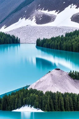 mountain made of ice-cream, lake, trees