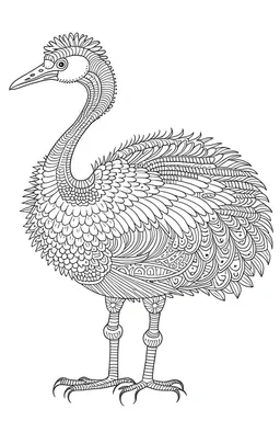 Outline art for Emu Mandala, White background, Sketch Style, full Body, Only use outline, Mandala style, clean line art, White background, no shadows, and clear and well outlined