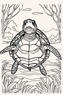 coloring page for kids, TURTLE, thick outline, low details, no shading, no color