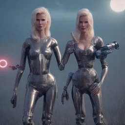 Ultra Realistic retro sci-fi movie scene, waist up view portrait, blonde woman pointing a gun, sweet young Claudia Schiffer face, perfect iris, glow eyes, makeup, weapon. Drones background, Retro sci-fi style, helmet, tight latex coat, fog, rain, soft color, highly detailed, unreal engine 5, ray tracing, RTX, lumen lighting, ultra detail, volumetric lighting, 3d, finely drawn, high definition, high resolution.