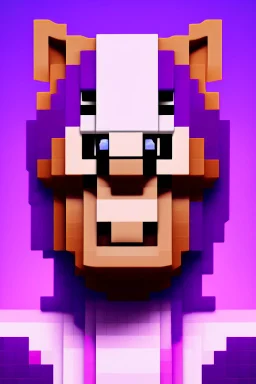 a portrait of a purple square face, Minecraft look, cute, farmer look, 2d, large pixel style