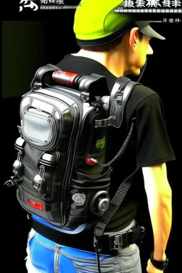 robot, back pack, transparent, sci fi, punk, color, neon