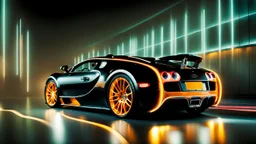 bugatti veyron glowing lights effect , rear view, desktop wallpaper, 4K, Cinematic