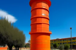 An orange colored tower in an electrical city designed in Kuna molas painted by Mark Rothko