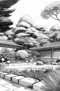 Tokyo garden in Summer abstract pencil black and white STYLE OF HIROKU OGAI