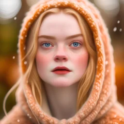 Elle fanning, covered with soft wool, freckles