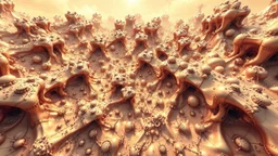 fractal art entire view pastel-color, sepia, sci-fi future 3d techno-style, real-metallic-texture, metallic-surfaces