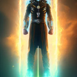 A commander wearing a matte black helmet with flaming eyes with flaming light blue pupils Two infinity gauntlets contain six infinity stones, one of which is made with nano In the hands of a powerful man walking