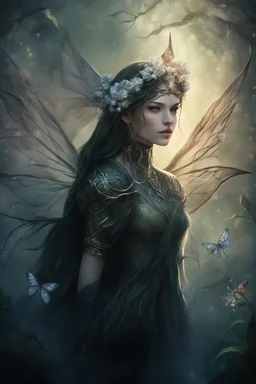 Peach hair ,Hydrangea,orchids,lilies of the valley,night,peachy hair,rapunzel hair,elven crown,dragonflies,pointed ears,elven ears,dark fairy princess,sparkle,,dark gold armour,fairy wings,,night stars