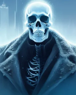 A portrait of a frozen skeleton by pascal blanche rutkowski repin artstation hyperrealism painting concept art of detailed character design matte painting, 4 k resolution blade runner, digital Art, perfect composition, beautiful detailed intricate insanely detailed octane render trending on artstation, 8 k artistic photography, photorealistic concept art, soft natural volumetric