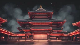 correct buddha tooth relic temple in singapore, in an atmospheric charcoal pastel realistic texture style, bauhaus colors, at night, with more defined simpler lines, true to the correct singaporean building