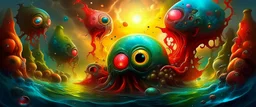 a high definition IMAGE detailing the creatures found on other worlds, retrofuturistic, phototrealism, Macabre Rapture End of days Revelation scene, isanely detailed matte oil painting, sinner apotheosis,diagonal composition, unbalanced, abstract surreal horror, eerie, scary warm a colorful splash of steampunk bubbles , amazing splashscreen artwork, photoshop water art, liquid painting, swirling paint colors, ink splash, physics splashes of colors, colorful sw