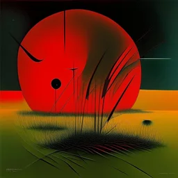 Precise geometries and flow graphs, parasite waxing lunar incisions, violent colors, harsh contrast, abstract surreal art, by VS Gaitonde and Victor Pasmore and Vladimir Kush, mind-bending illustration, asymmetric, lunatic grass shines, dark background, Sharp Contrast, dynamic composition, red hues