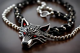 Studded Silver choke chain, around the neck of a wolf dark fantasy