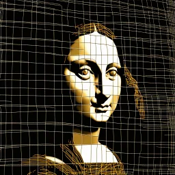 a drawing of a Mona Lisa face with a grid pattern on it, computer graphics, analytical art, daz3d, behance hd, sketchfab