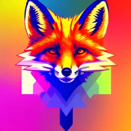 Colorful american fox vector, neon colors, full body, vibrant, 2d, 3/4 angle