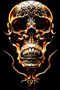 A beautiful highly detailed ornate intricate portrait of a flaming demon skull made of shiny obsidian glass :: reflective, glassy :: subtractive lighting, backlit :: by John William Waterhouse, Greg Rutkowski, HR Giger :: hyperrealistic, hyper detailed, photorealistic :: epic, incredible composition, amazing depth, meticulously composed, 16k resolution concept art :: fantasy magazine cover art