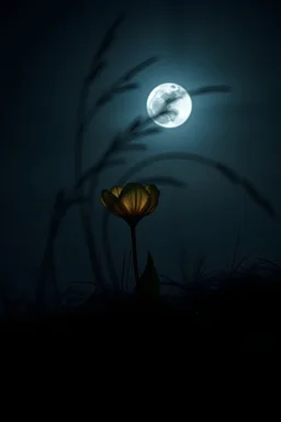 A mysterious plant that blooms only on the night of the full moon, Dark moody lighting, hidden exposure method, wind, 16k, high resolution