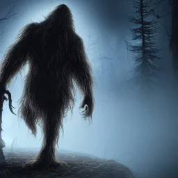 hyper realistic haunting bigfoot beast under the Bloodborne moonlight