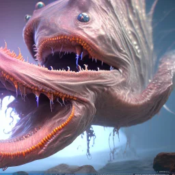 fluid ink angler fish creature, unreal engine 5, 8k resolution, photorealistic, ultra detailed