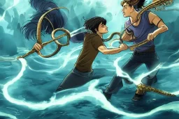 Percy Jackson fighting medusa