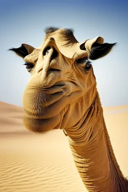 camel with deformed face of a man