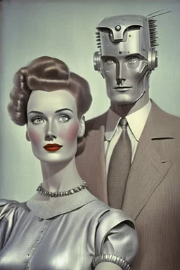 american dream portrait hansome man and a robot wife1950s