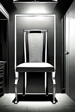 chair in the middle of an empty room, grayscale