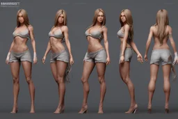 Female character full anatomy Proportions including front, side, and back model sheet .stylized animation character 8k Art station. stylized realistic style character vray render .smooth skin.