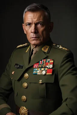 portrait of a 50 year old military commander. Cruel expression, dark crew cut hair