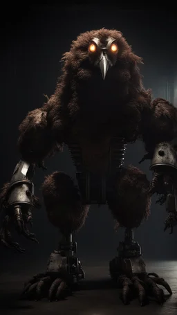chicken monster robot with eerie lighting and a haunting atmosphere , photo / ultra realistic cinematic