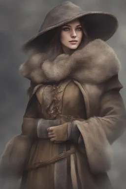 DnD style, medieval woman dressed in warm winter clothes