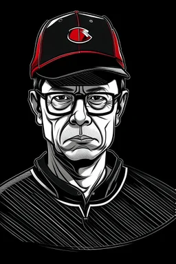 Ilustración vectorial de Gustavo Petro con gorra deportiva camisa colores negro, blanco y rojo, fondo negro