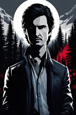 Alan Wake from Alan Wake 2, Screen print, pop art, splash screen art, darker colors, digital art, 8k resolution trending on Artstation, dark ratio, symmetrical, rule of thirds, bauhaus, Artgerm, Pixar, Norman Rockwell, WLOP, intricately detailed concept art