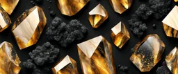 Hyper Realistic Golden Marble Crystals with Black-Wool-Royal-Background.