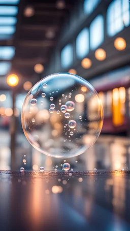 bubble explosion at the train station,bokeh like f/0.8, tilt-shift lens 8k, high detail, smooth render, down-light, unreal engine, prize winning