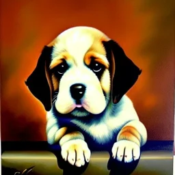 puppy, Oil painting, high quality, masterpiece, Carl Schwenninger II,