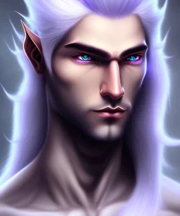 Elf, Male, Long White Hair, Darker Black Skin, Lavender Eyes