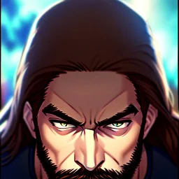Clear focus, 8k, beautiful lighting, vibrant colors, Portrait, beard, gunslinger, serious eyes, brown hair,