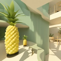 A tourist resort in the shape of a pineapple, interior design, section