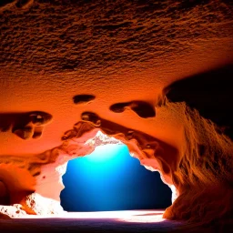 Cave in a desert mountain, hyper realistic, photography, rays, amazing lighting