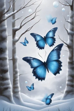Blue butterflies and bubbles in the snow