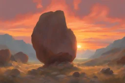 beautiful sunset, rocks, videgame landscapes influence, epic, one person, distant mountains, rodolphe wytsman, jenny montigny, and friedrich eckenfelder impressionism paintings