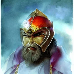 dungeons and dragons, fantasy, dwarf, dark priest, full plate armour, ironclad, dark metal, dark red glow, watercolour, large strokes, distinct face, portrait, head